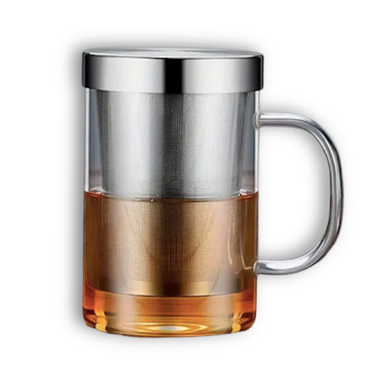 TISANIÈRE EN VERRE AVEC INFUSEUR ET COUVERCLE EN ACIER INOXIDABLE